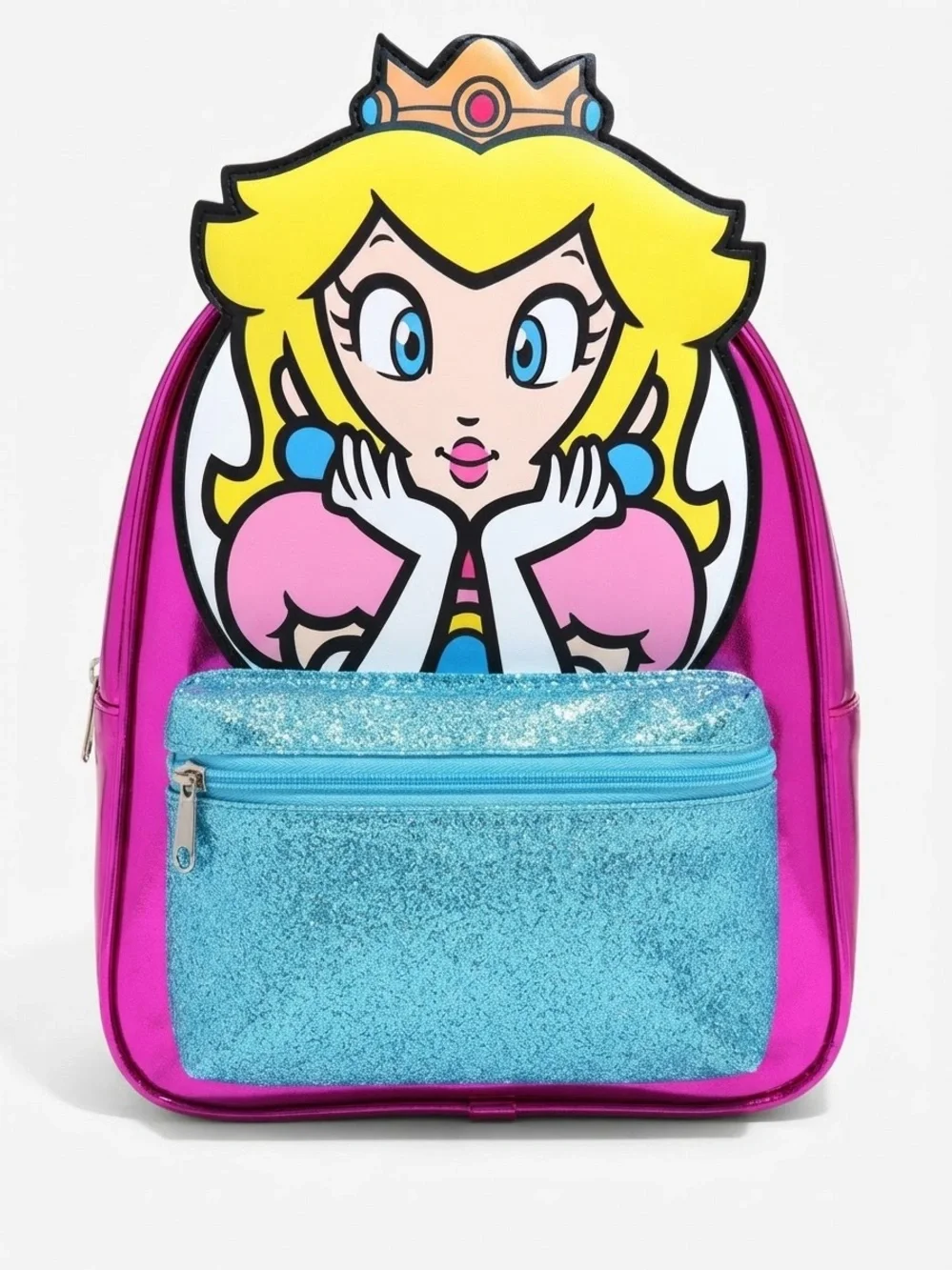 NWT Super Mario Princess Peach Metallic Pink & Blue Glitter Mini Backpack